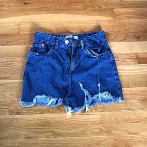 dark blue wash denim shorts